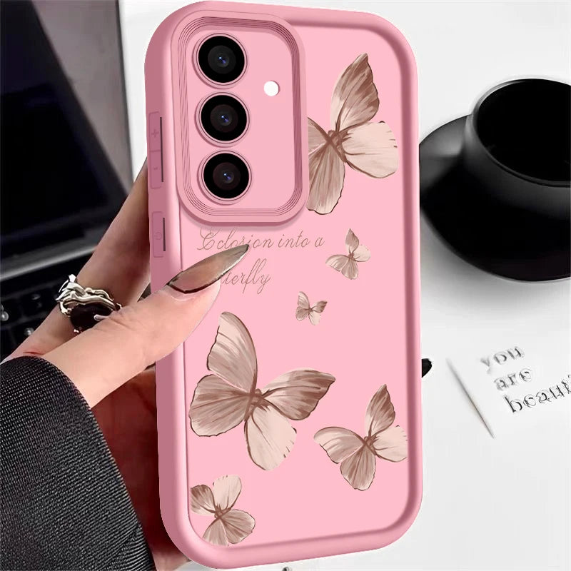 Gold Butterfly Soft TPU Case For Samsung Galaxy A55 A54 A15 A56 A16 A35 A53 A25 5G S25 S24 S23 S22 Ultra Plus S23 FE Phone Cover