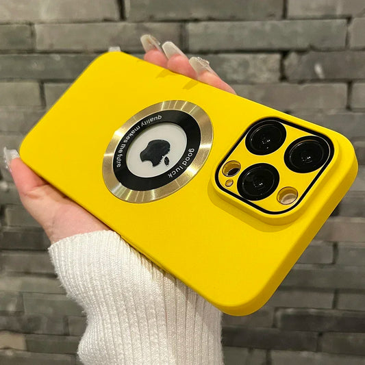 Logo Hole Magsafe Magnetic Case For iPhone 16 15 14 13 12 11 Pro Max Solid Color Cover For iPhone 15 Pro Case With Camera Film