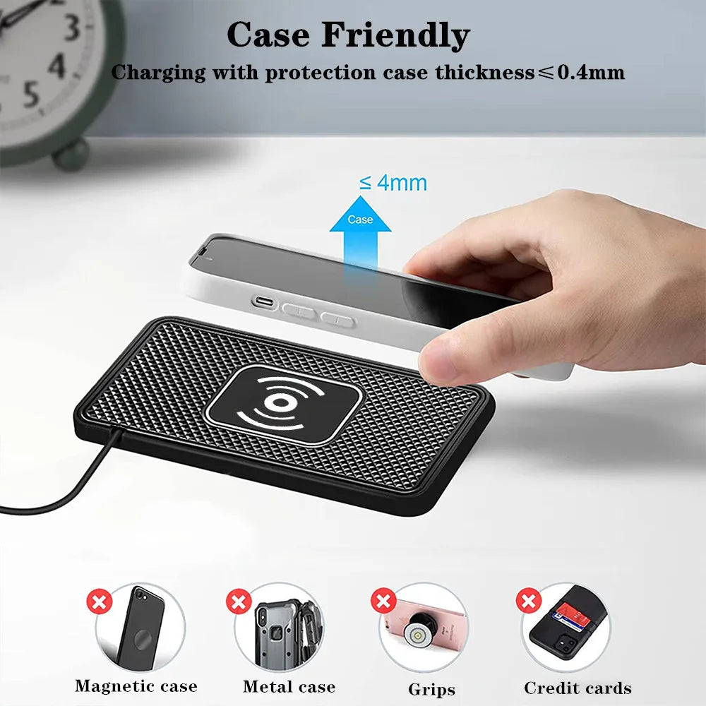 Car Wireless Charger for Iphone 16 15 15 Pro Max 14 13 12 X Samsung S24 S23 Wireless Car Charger Silicone Pad Stand Fast Charger