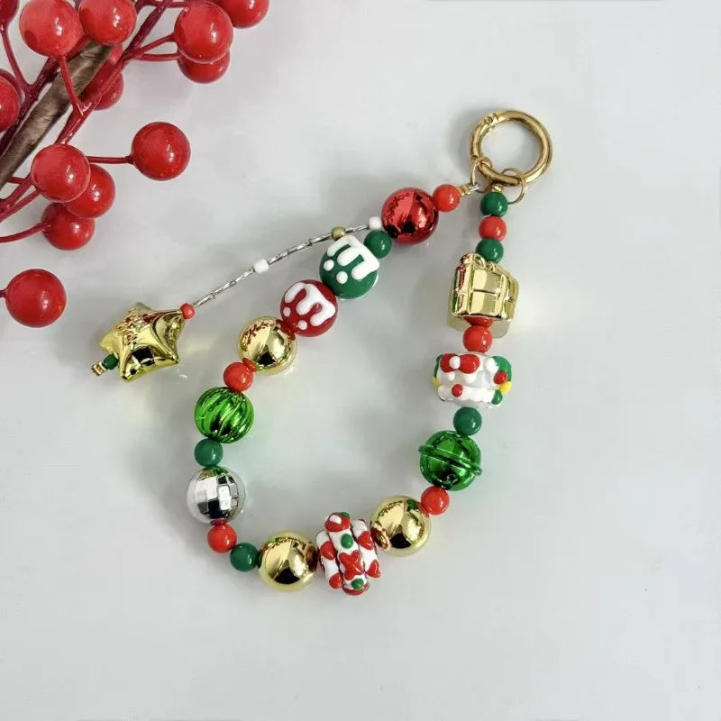 Christmas Mobile Phone Lanyard Cake Hand-painted Creative Beaded Mobile Phone Chain Car Keychain Pendant Earphone Accessories