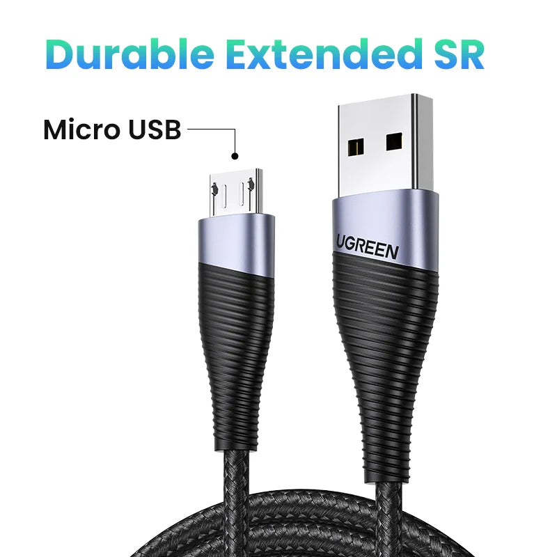 Ugreen Micro USB Cable 3A Nylon Fast Charging USB Type C Cable for Samsung Xiaomi HTC USB Charger Data Cable Mobile Phone Cable