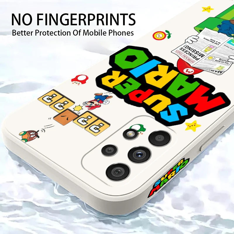S-Super M-Marios B-Bros Cute Liquid Left Rope For Samsung A53 A52 A55 A32 A51 A71 A21S A13 A73 A55 A72 A23 A35 A05 5G Cover
