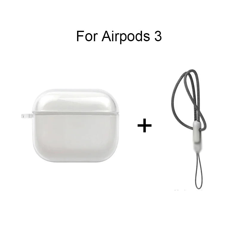 Clear Soft TPU Earphone Case for Airpods 4 3 2 1 Pro Pro2 Shockproof with Lanyard Strap for Airpods 4 Charging Case Cover