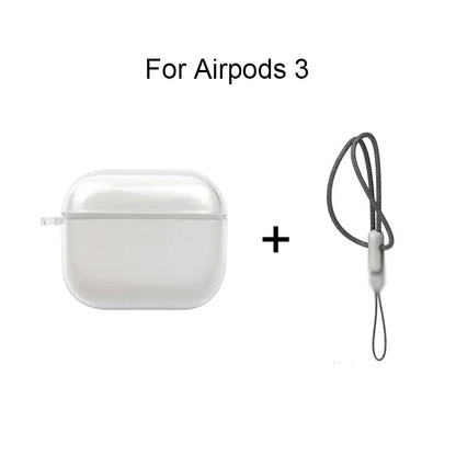 Clear Soft TPU Earphone Case for Airpods 4 3 2 1 Pro Pro2 Shockproof with Lanyard Strap for Airpods 4 Charging Case Cover
