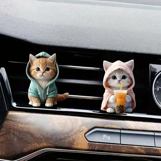 2pcs Cute Cat Acrylic Car Air Freshener - Long Lasting Scent Vent Clip Aromatherapy Decoration - Freshen Your Journey