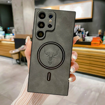 Luxury Leather For Magsafe Magnetic Wireless Charging Phone Case For Samsung S24 Ultra S23 S22 S21 S25 Note 20 Ultra Plus Cover